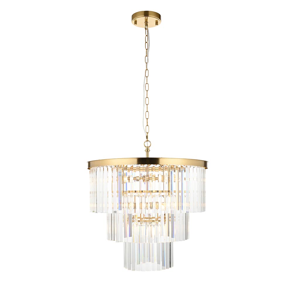 Carmel 7 Light Glass Pendant Light In Brushed Aged Brass