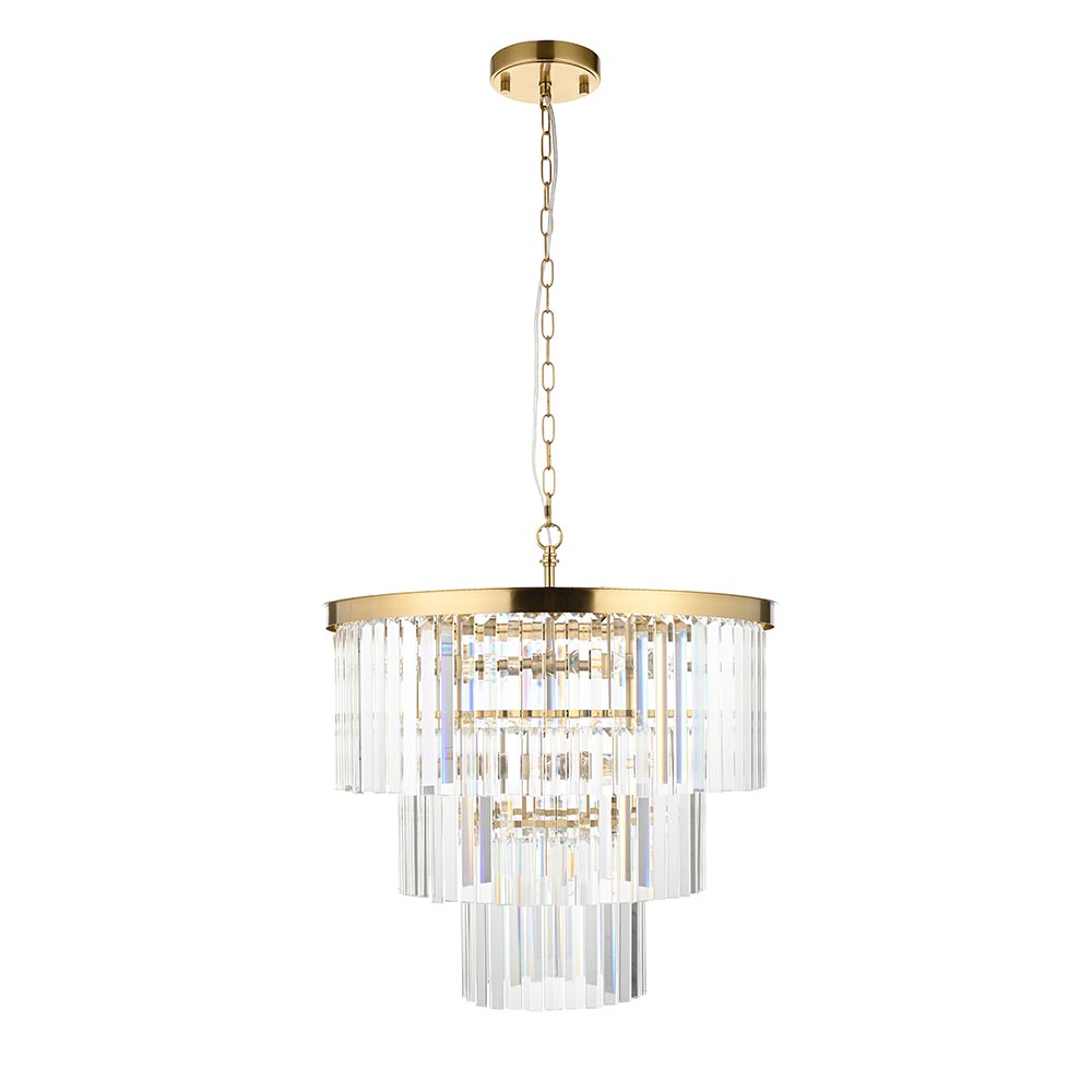 Carmel 7 Light Glass Pendant Light In Brushed Aged Brass