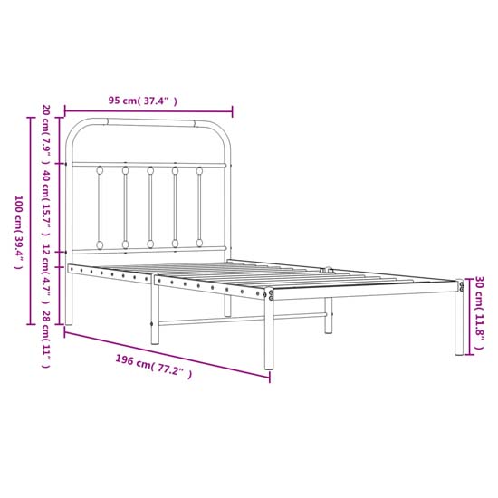 Carmel Metal Single Bed With Headboard In Black