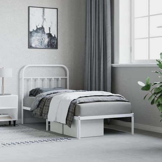 Carmel Metal Single Bed With Headboard In White