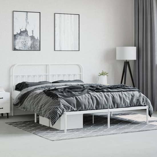 Carmel Metal Super King Size Bed With Headboard In White