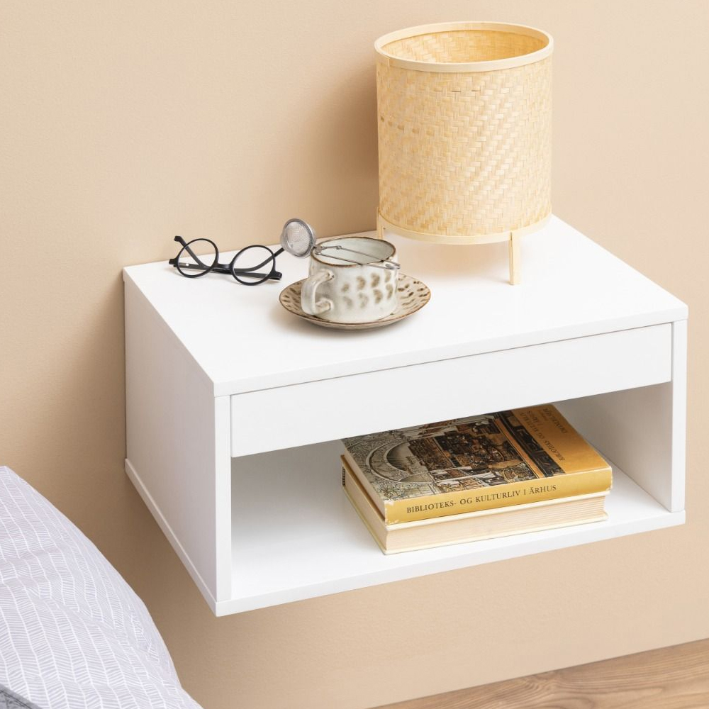 Read more about Carmel wall hung wooden bedside cabinet with 1 drawer in white