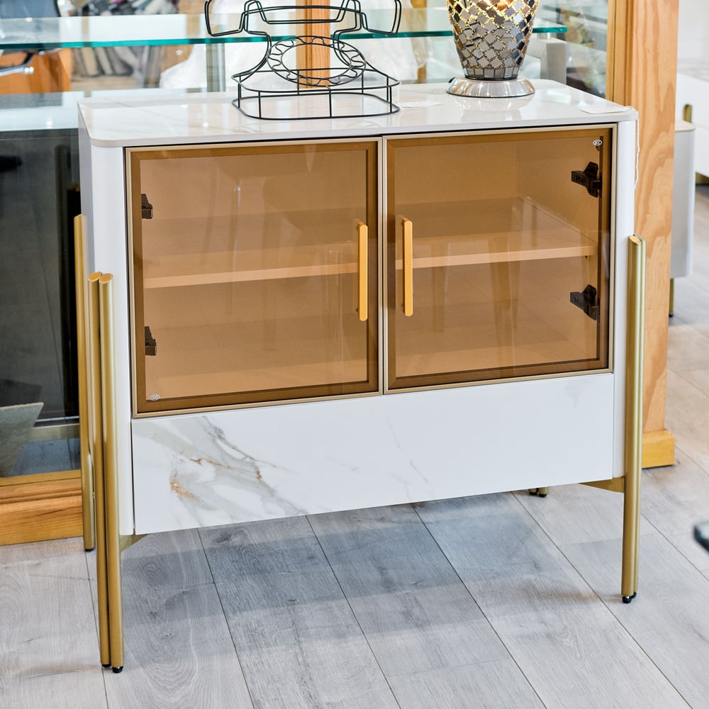 Carmel Marble Top Sideboard 2 Doors 1 Drawer In White And Gold