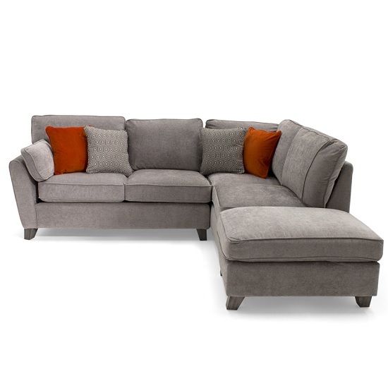 Carmela Fabric Right Corner Sofa In Silver With Wooden Legs
