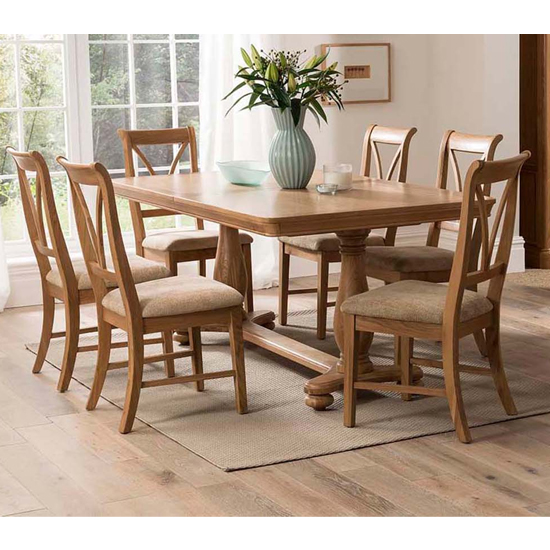 Carmen Extending Wooden Dining Set In Natural With 6 Chairs