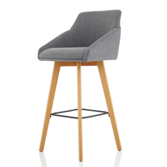 Carmen Grey Fabric High Bar Stool With Wooden Leg