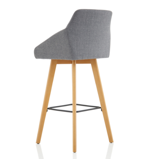 Carmen Grey Fabric High Bar Stool With Wooden Leg In A Pair