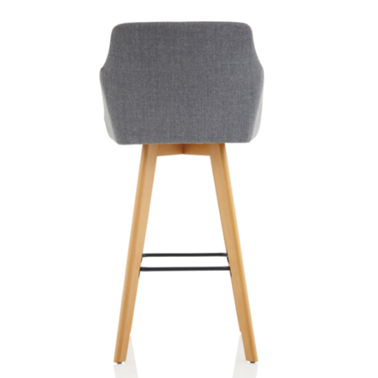 Carmen Grey Fabric High Bar Stool With Wooden Leg In A Pair
