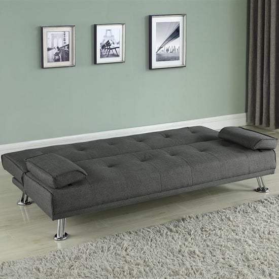 Carmen Fabric Sofa Bed In Grey With Chrome Legs_3