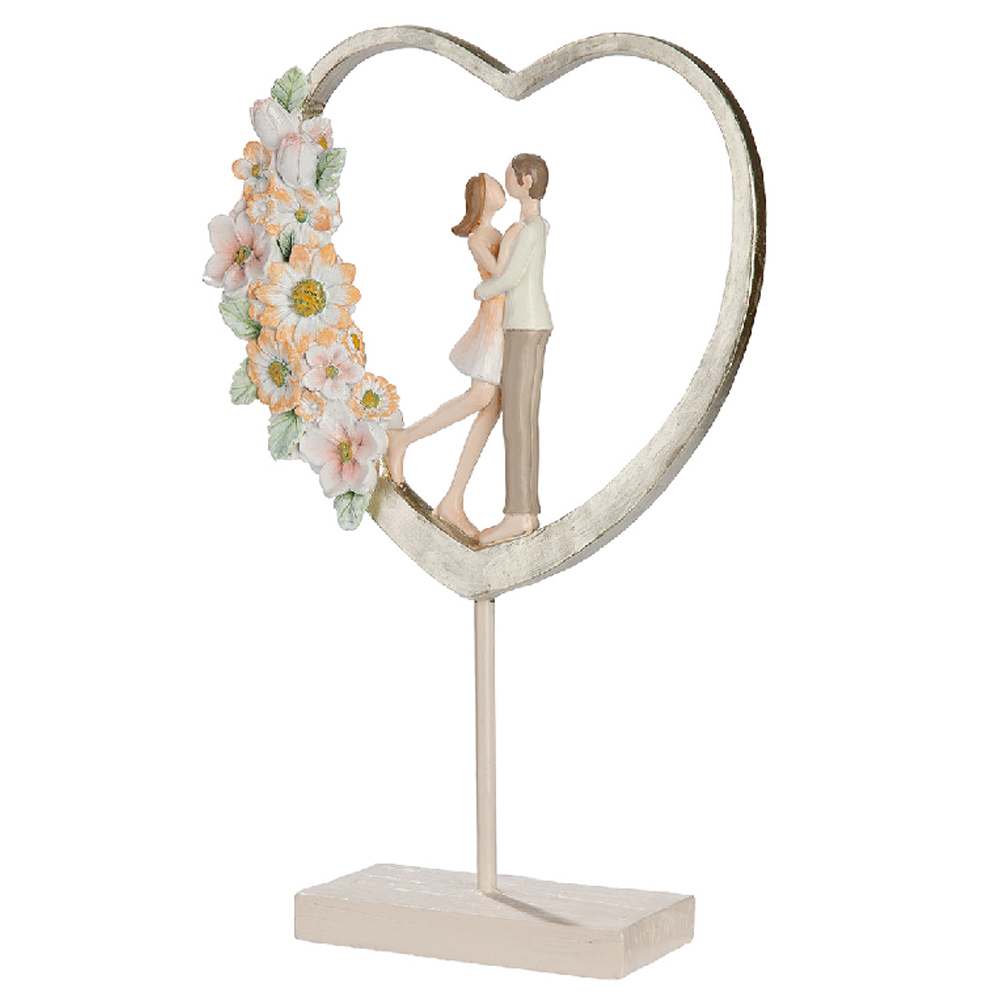Carnation Synthetic Resin Couple Heart Sculpture In Cream And Pink