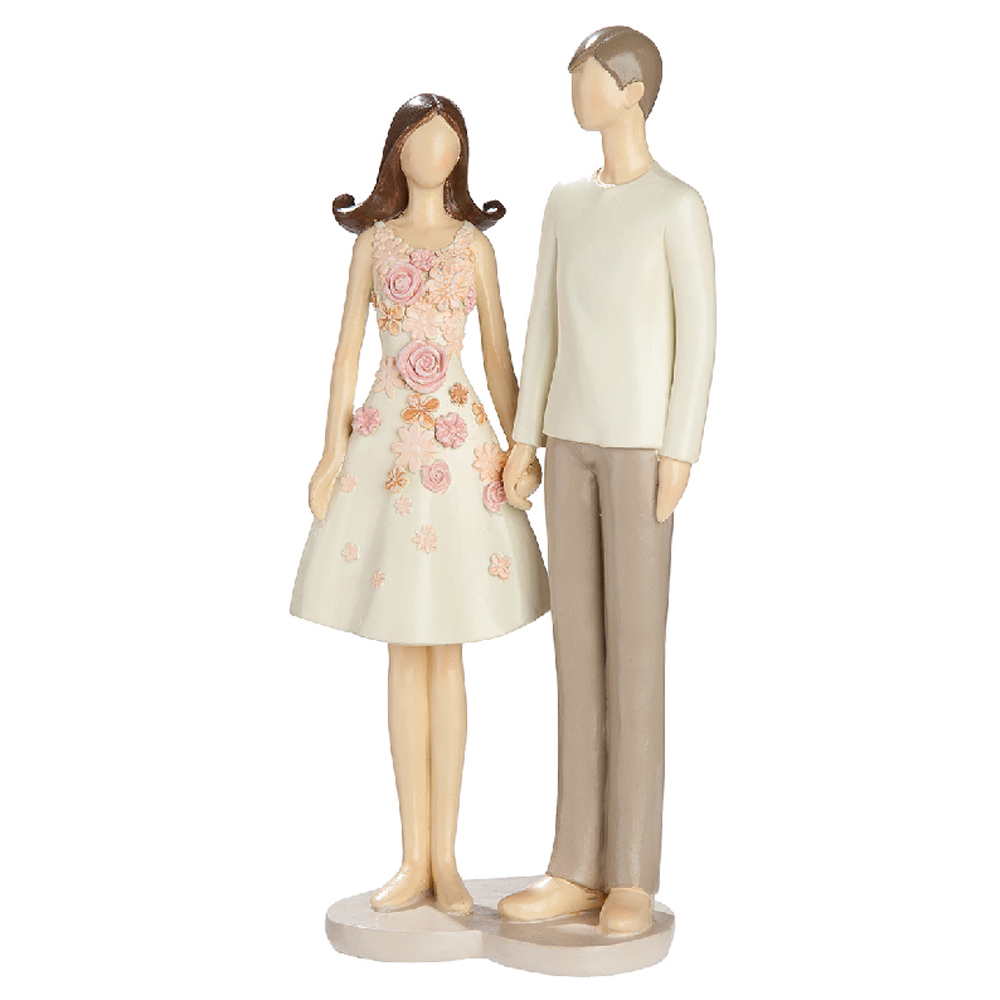 Carnation Synthetic Resin Couple Heart Sculpture In Multicolour