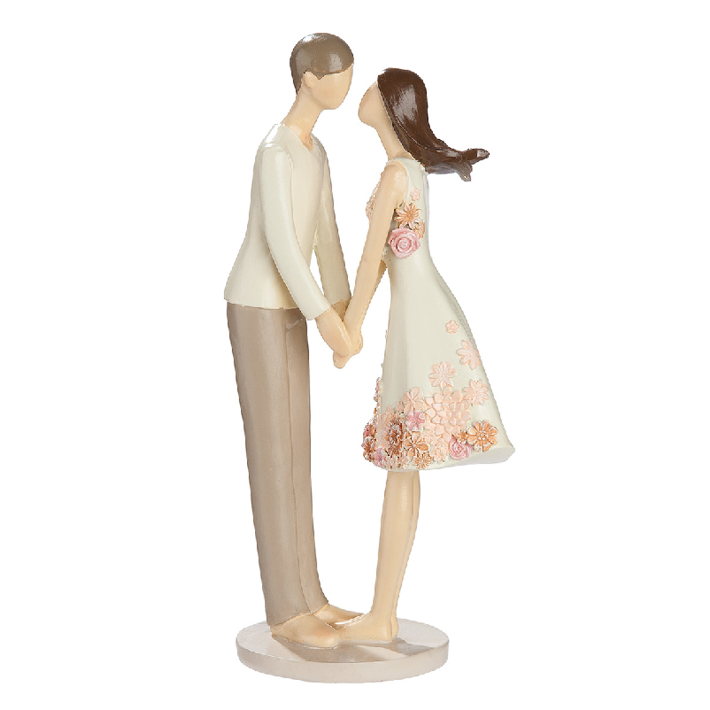 Carnation Synthetic Resin Couple Heart Sculpture In Multicolour