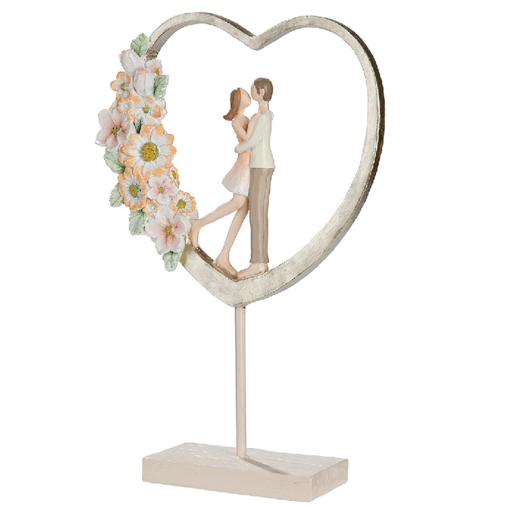 Carnation Synthetic Resin Couple Heart Sculpture In Multicolour