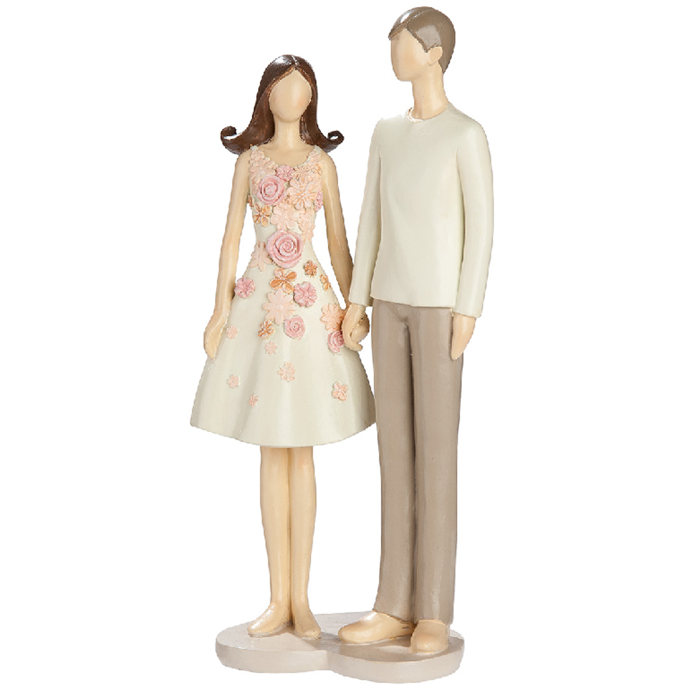 Carnation Synthetic Resin Standing Couple Sculpture In Cream And Pink