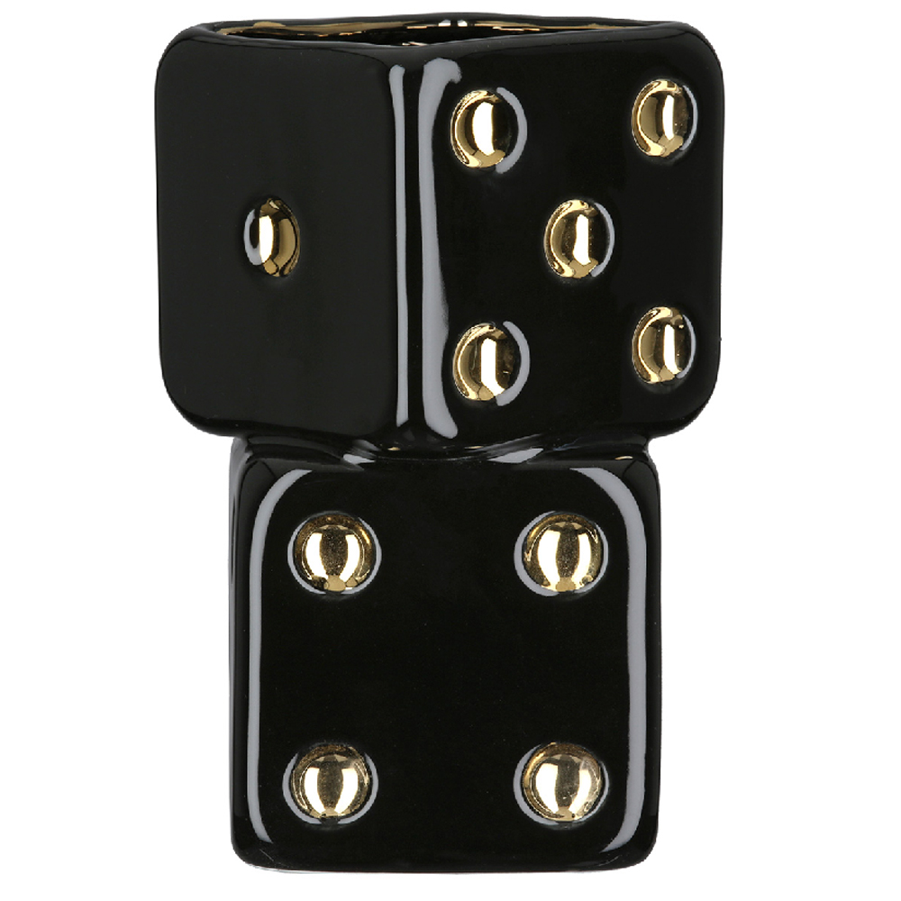 Carnation 2 Cube Ceramic Vase in Black and Gold