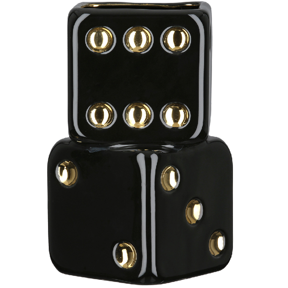 Carnation 2 Cube Ceramic Vase in Black and Gold