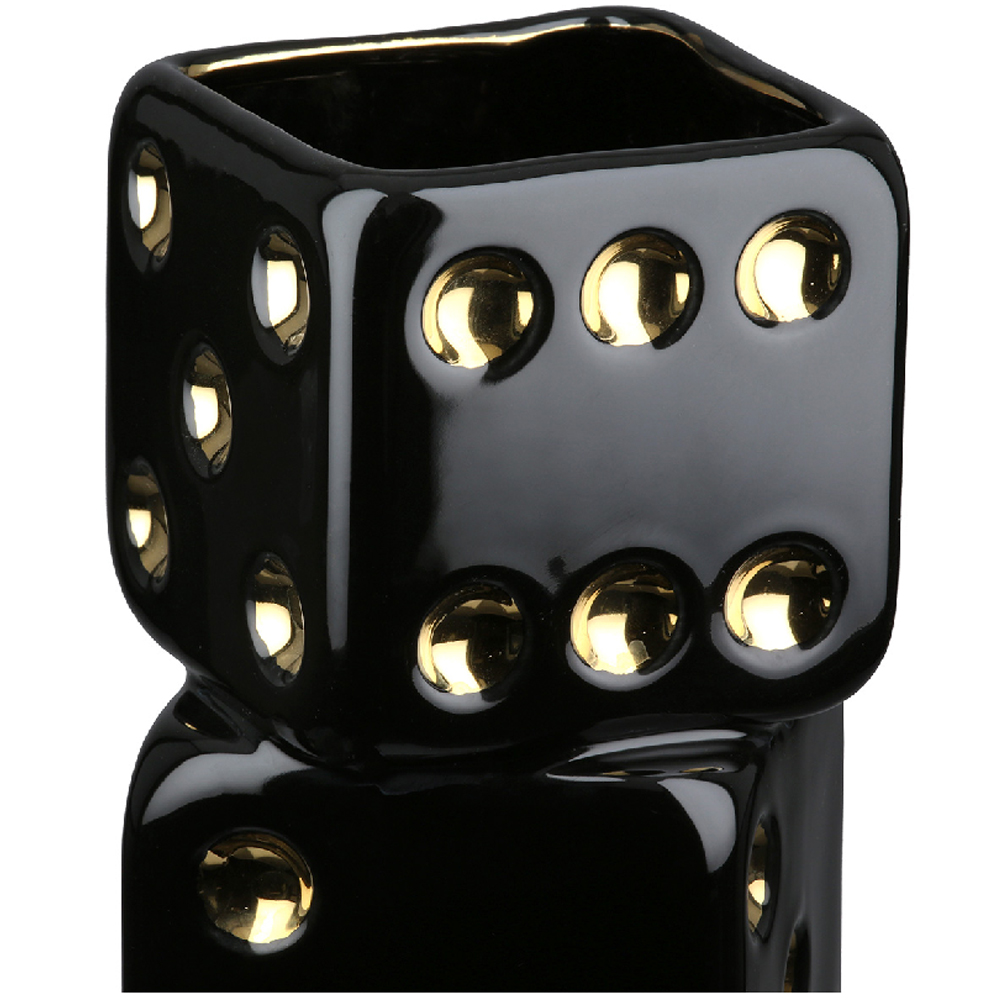 Carnation 2 Cube Ceramic Vase in Black and Gold
