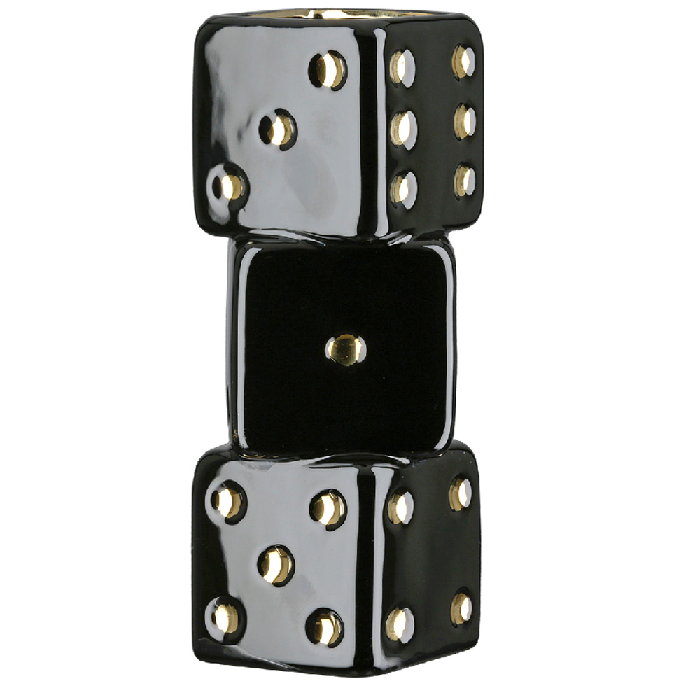 Carnation 3 Cube Ceramic Vase in Black and Gold