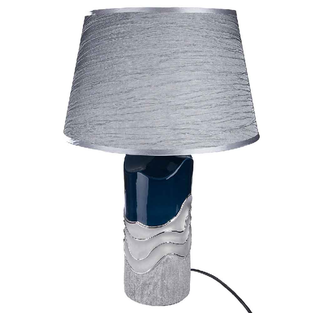 Carnation Ceramics Table Lamp In Dark Blue And Silver