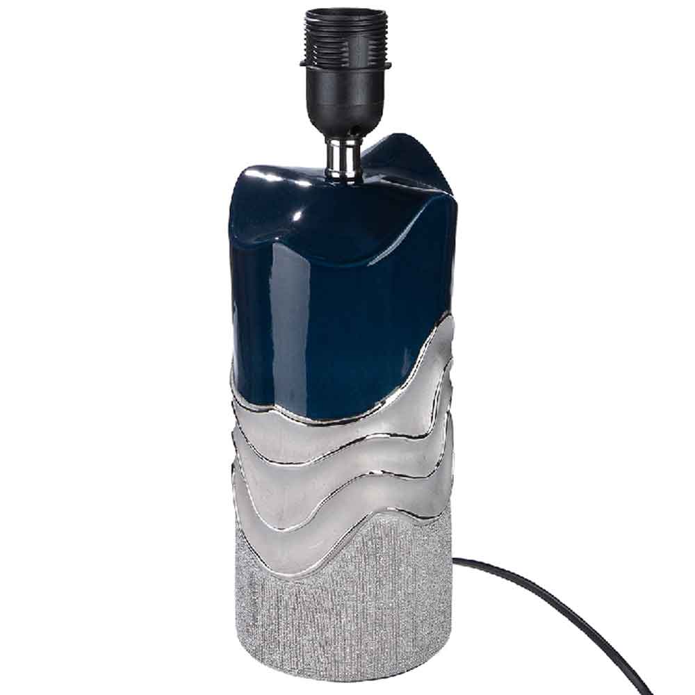 Carnation Ceramics Table Lamp In Dark Blue And Silver