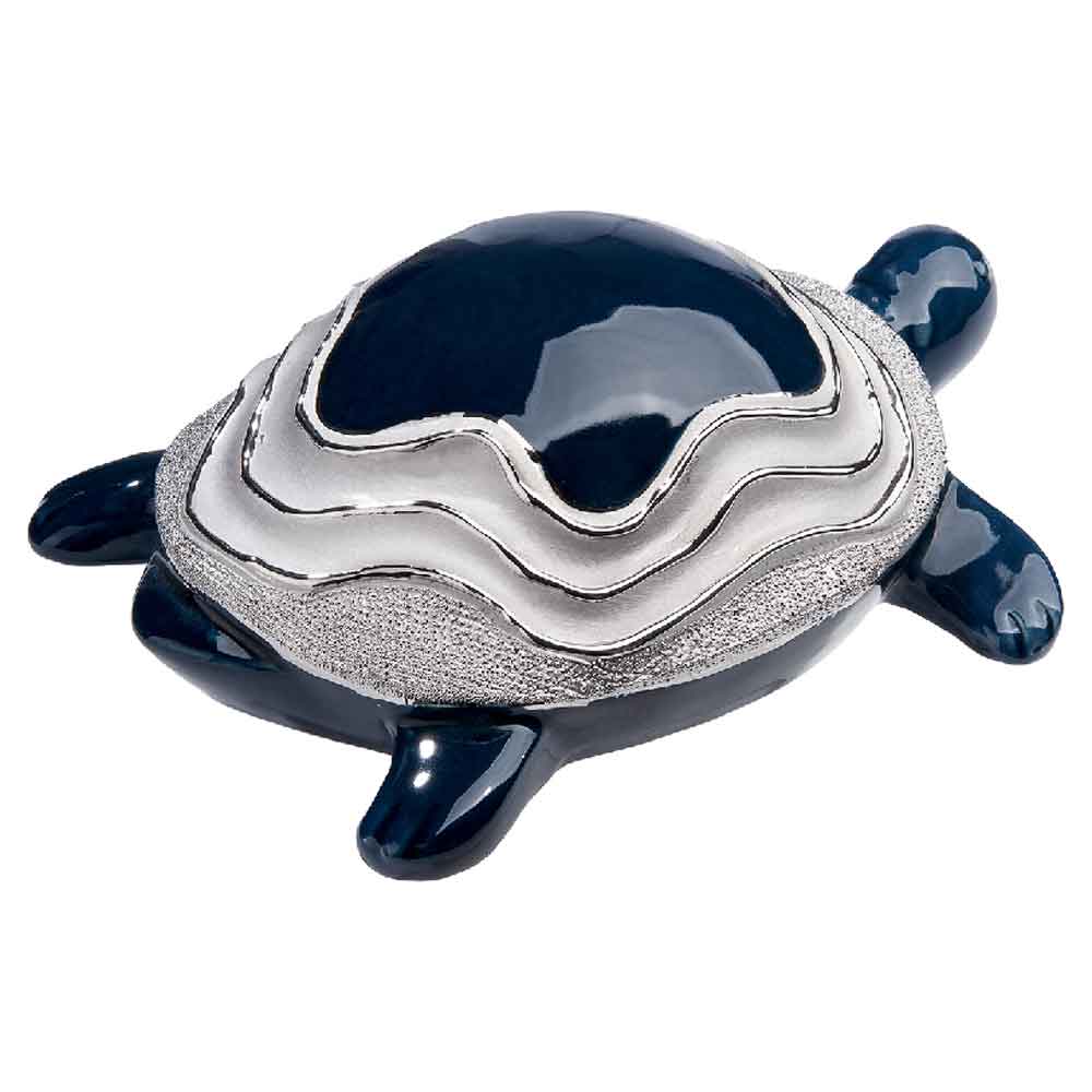 Carnation Large Ceramics Turtle Sculpture In Dark Blue And Silver