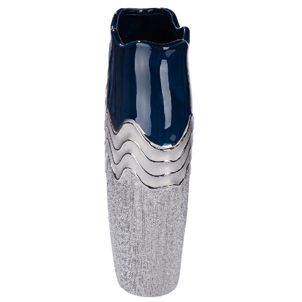 Carnation Large Decorative Ceramic Vase in Blue and Silver