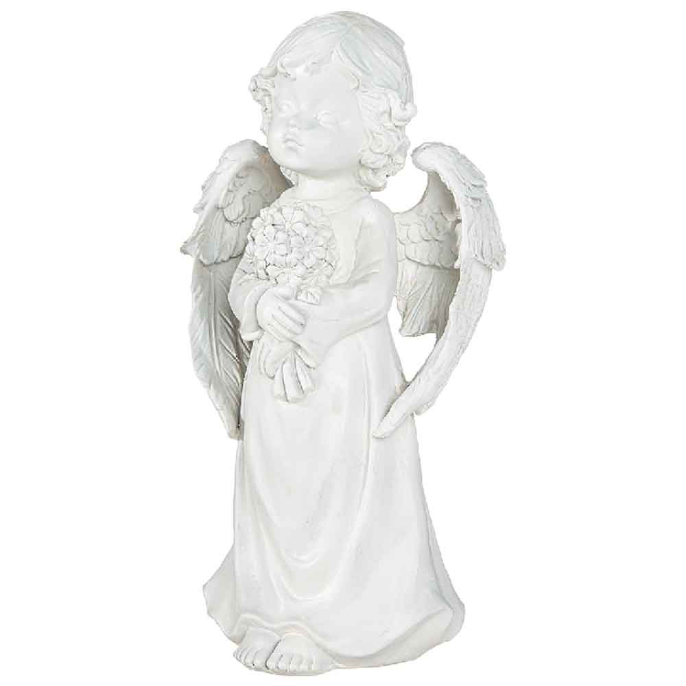 Carnation Large Poly Angel Sculpture In White