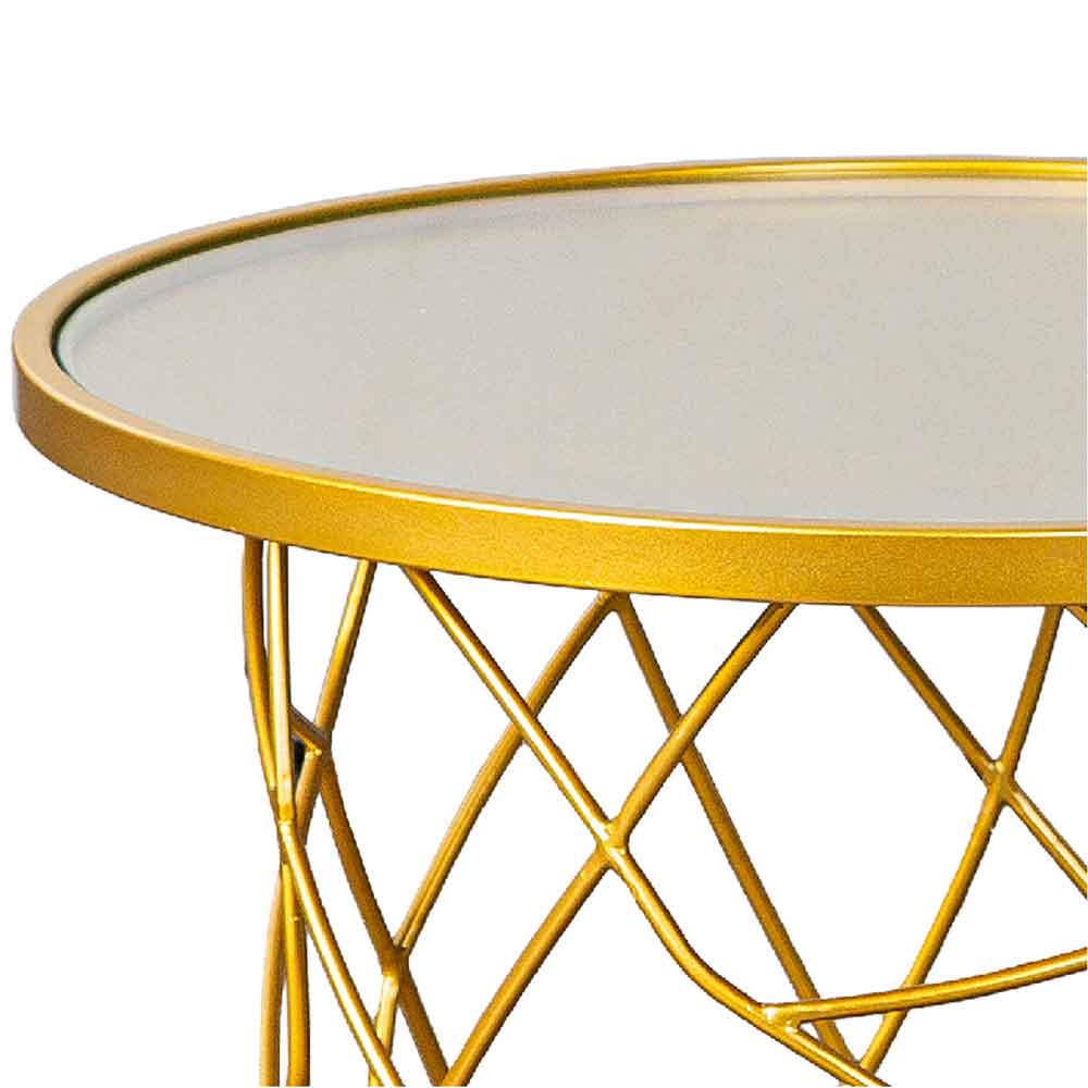 Carnation Large Round Metal Side Table In Gold