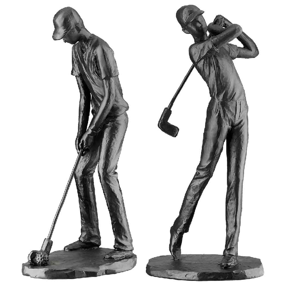 Carnation Poly 2 Golf Player Sculpture In Black