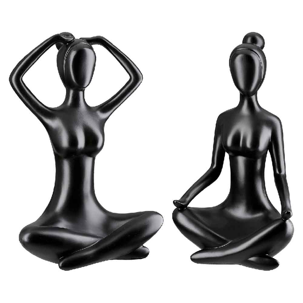 Carnation Poly Set Of 2 Woman Meditation Sculpture In Matt Black