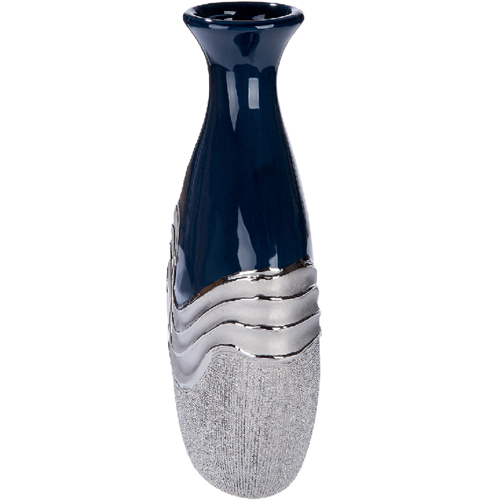 Carnation Small Decorative Bottle Ceramic Vase in Blue and Silver