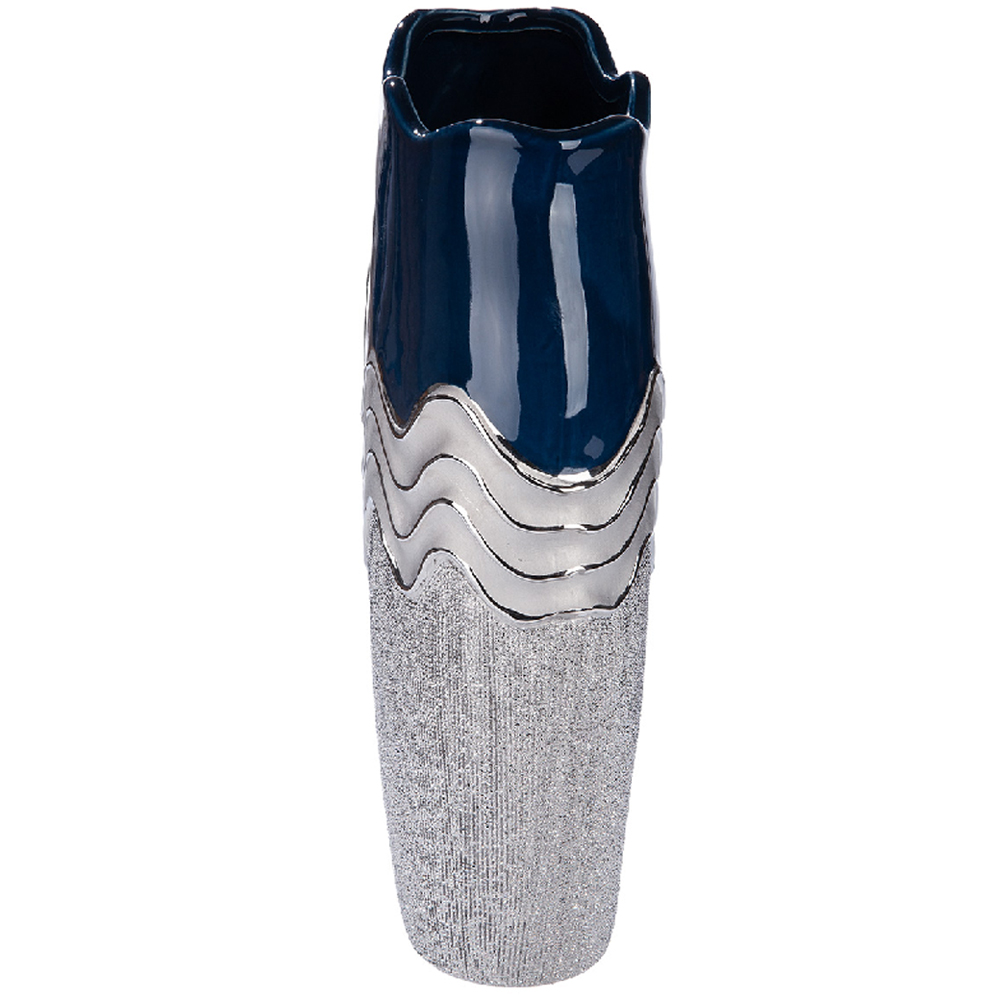 Carnation Small Decorative Ceramic Vase in Blue and Silver