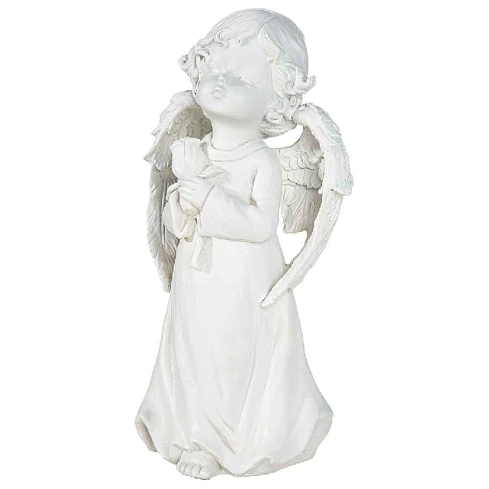 Carnation Small Poly Angel Sculpture In White
