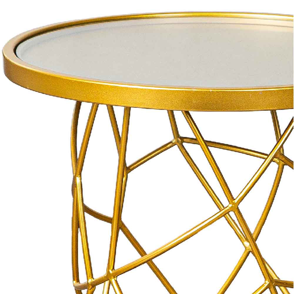 Carnation Small Round Metal Side Table In Gold
