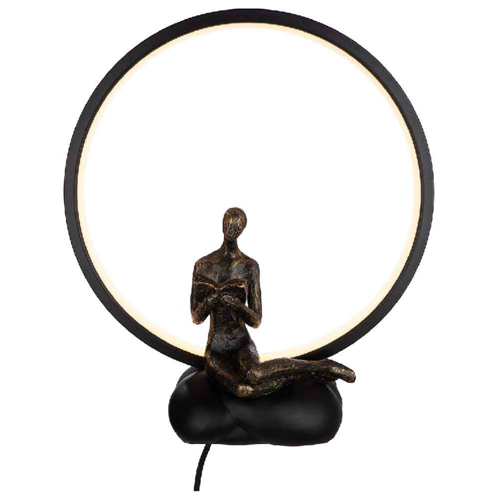 Carnation Synthetic Resin Reading Book Table Lamp In Black And Bronze