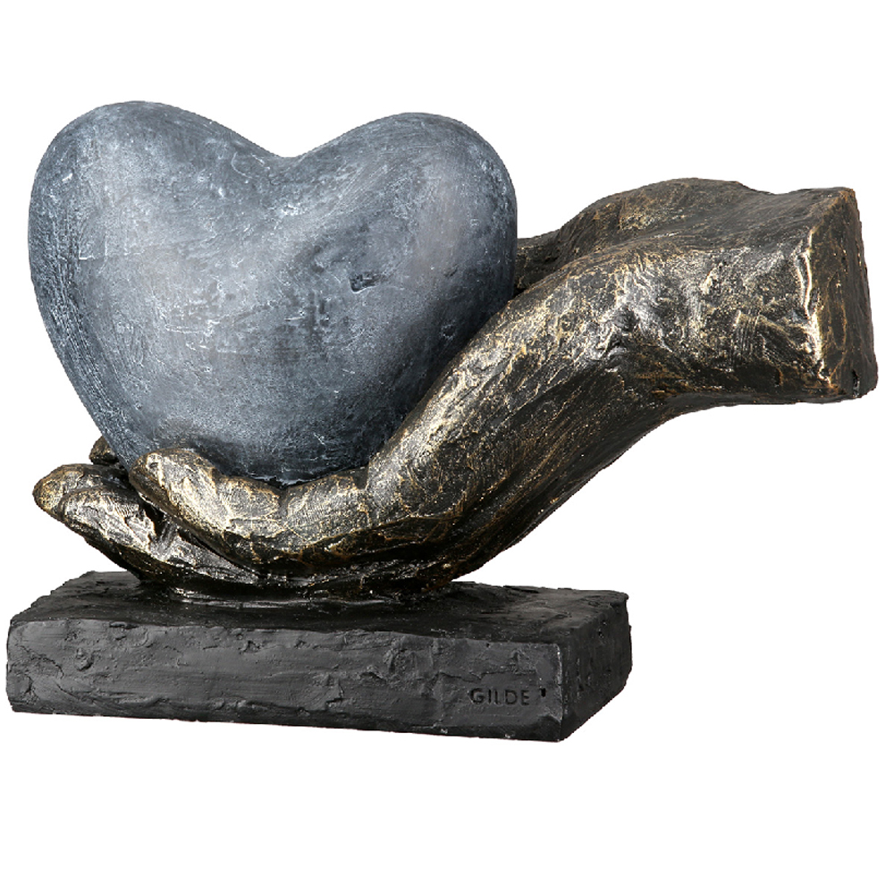 Carnation Synthetic Resin Hand In Heart Sculpture In Antique