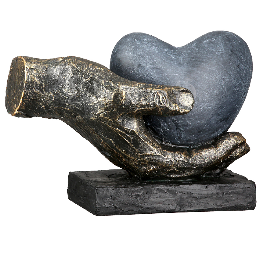 Carnation Synthetic Resin Hand In Heart Sculpture In Antique