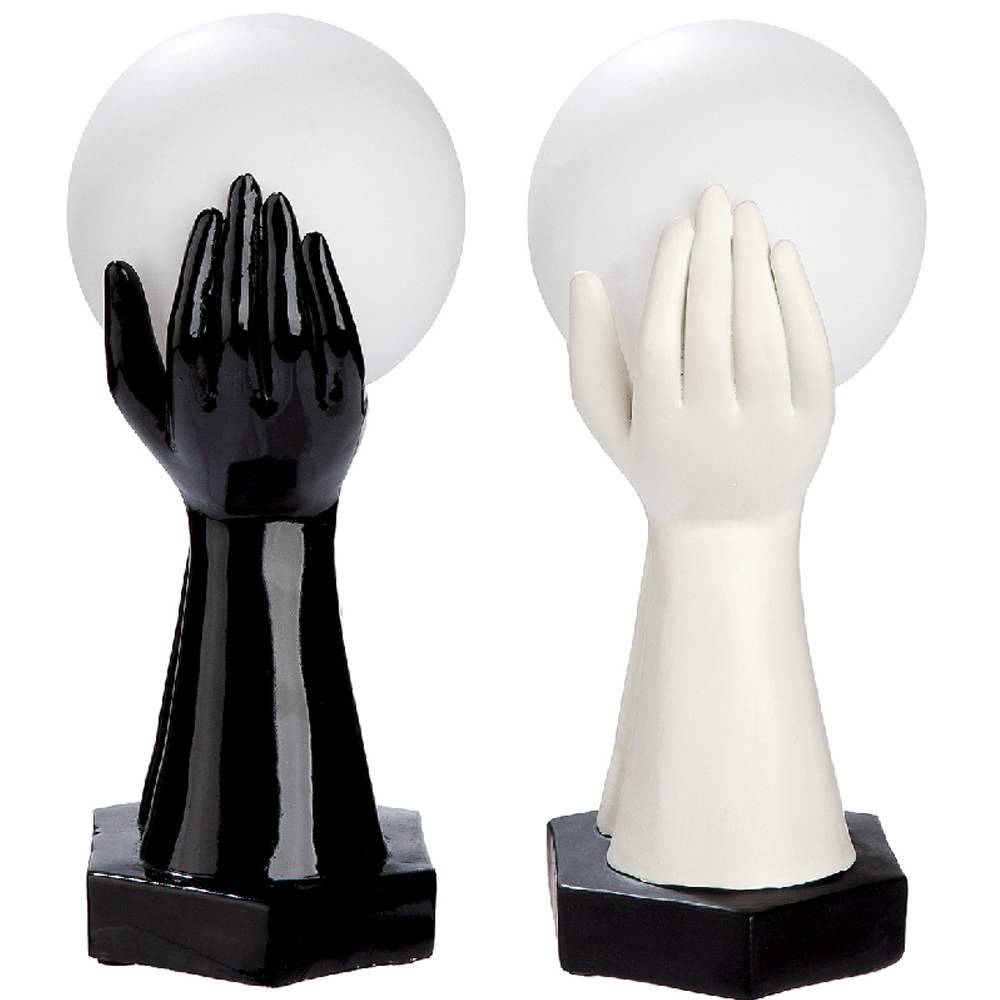Carnation Synthetic Resin Hands Set of 2 Table Lamp in Black and White