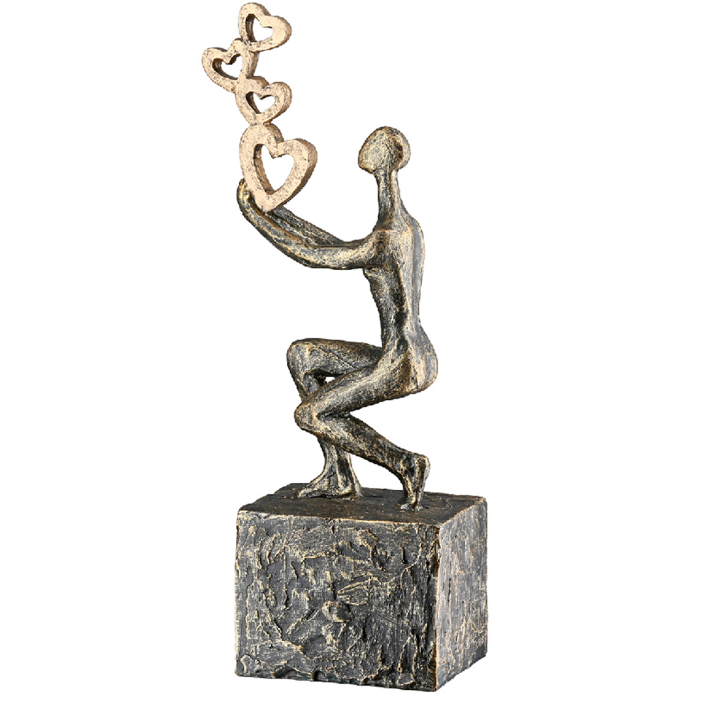 Carnation Synthetic Resin Person Flying Hearts Sculpture In Antique