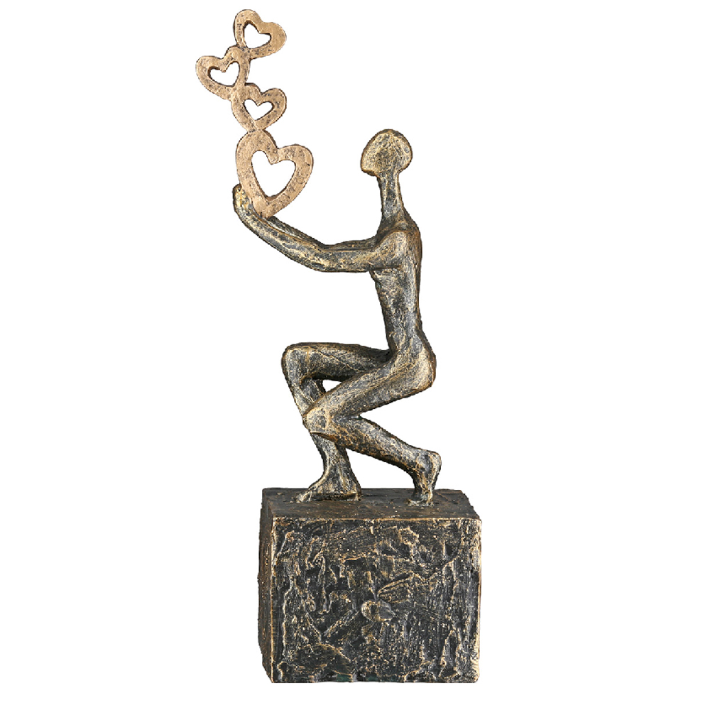 Carnation Synthetic Resin Person Flying Hearts Sculpture In Antique