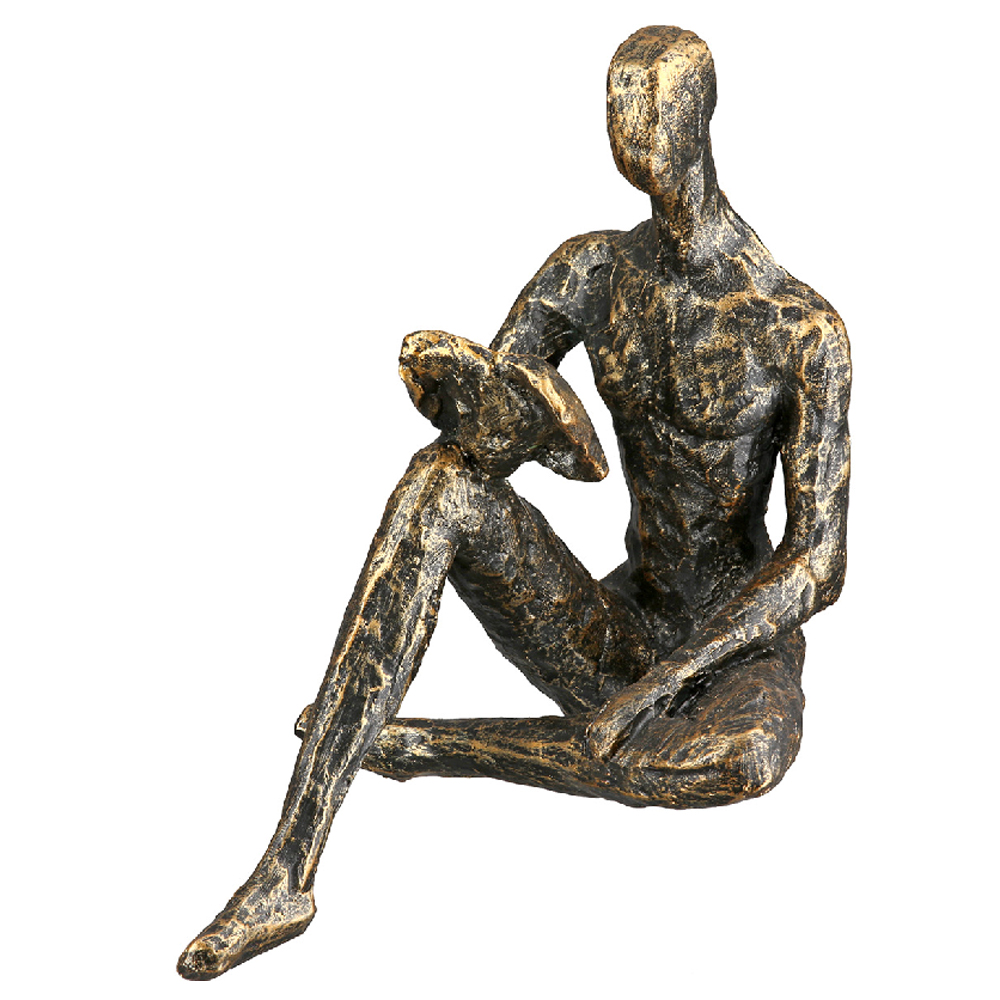 Carnation Synthetic Resin Reading Person Sculpture In Antique