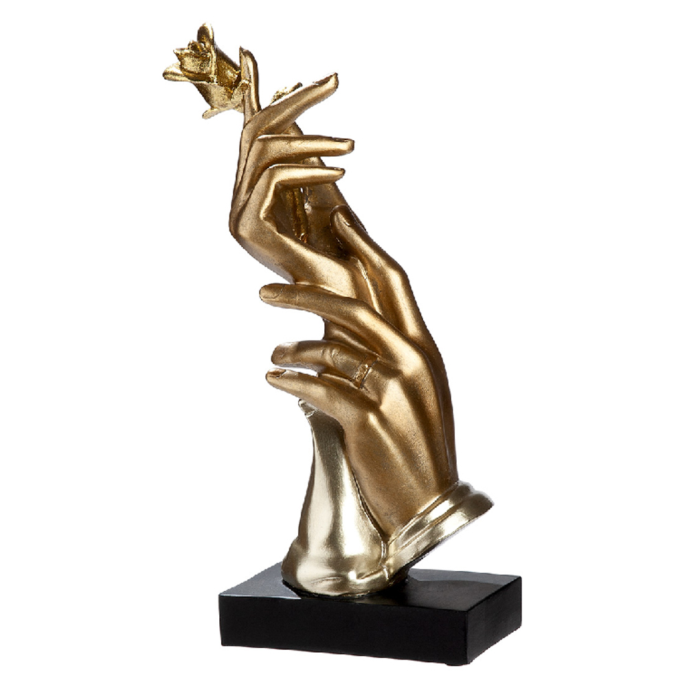 Carnation Synthetic Resin Rose Hand Sculpture in Black and Gold