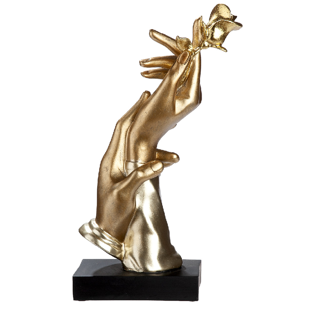 Carnation Synthetic Resin Rose Hand Sculpture in Black and Gold