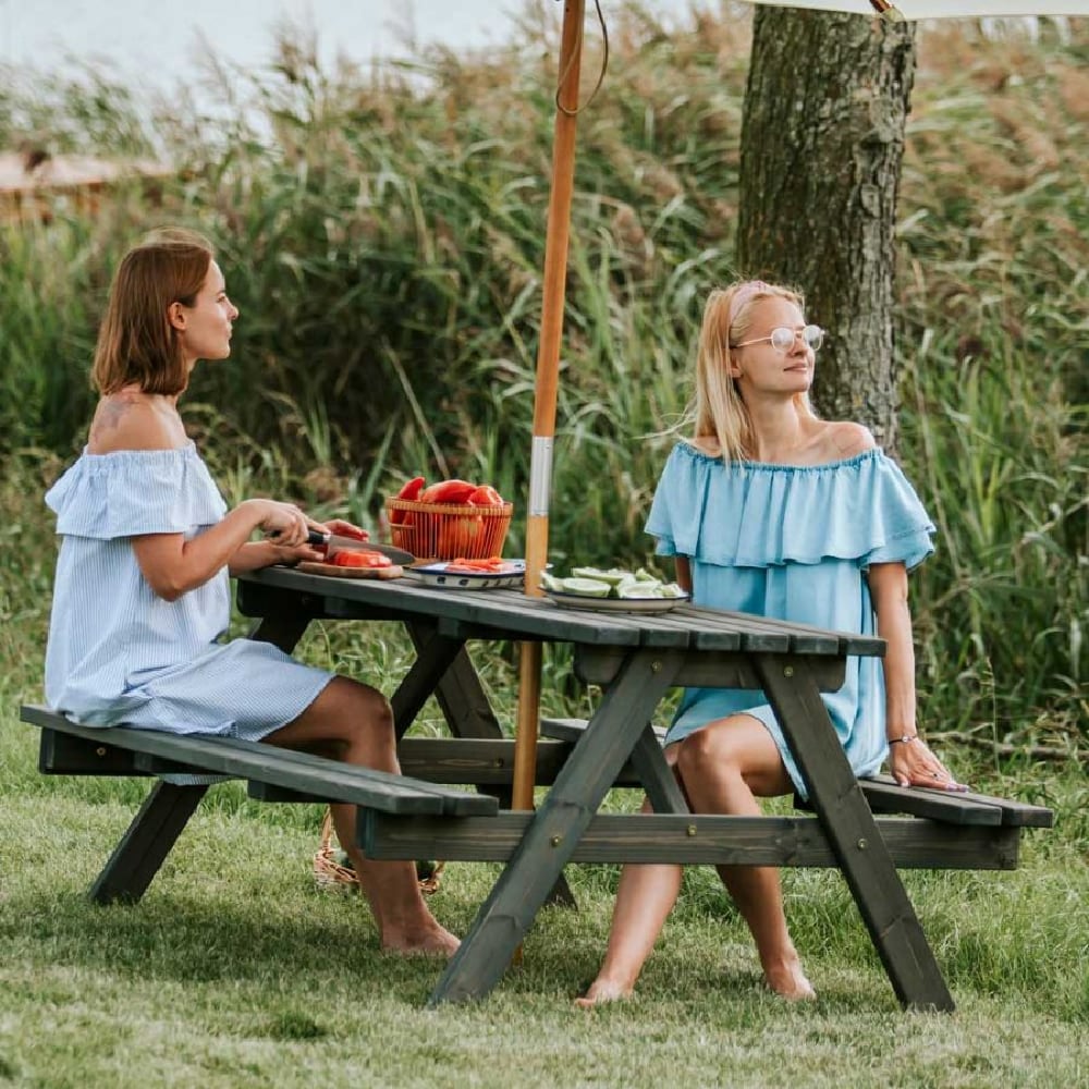 Product photograph of Carnation Wooden Picnic Table With Bench In Dark Grey from Furniture in Fashion