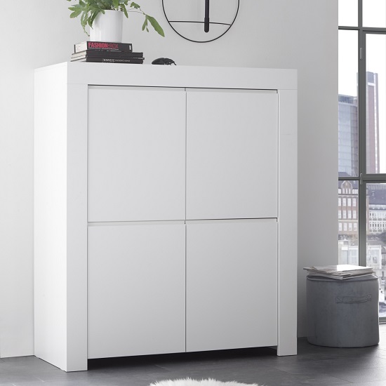 Photo of Carney contemporary highboard in matt white with 4 doors