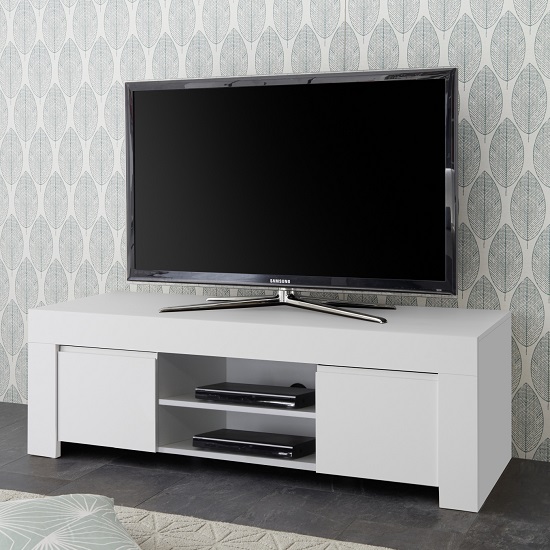 Product photograph of Carney Contemporary Tv Stand In Matt White With 2 Doors from Furniture in Fashion