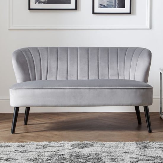 Photo of Caliste velvet 2 seater sofa in grey with black wooden legs