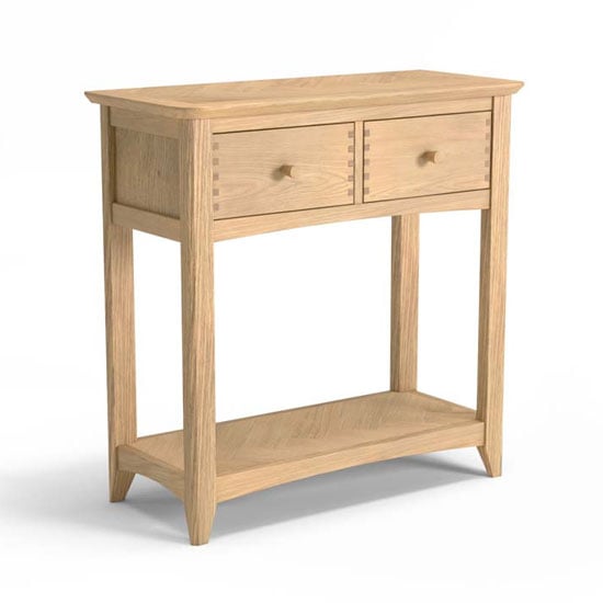 Carnial Wooden Console Table In Blond Solid Oak With 2 Drawers_2