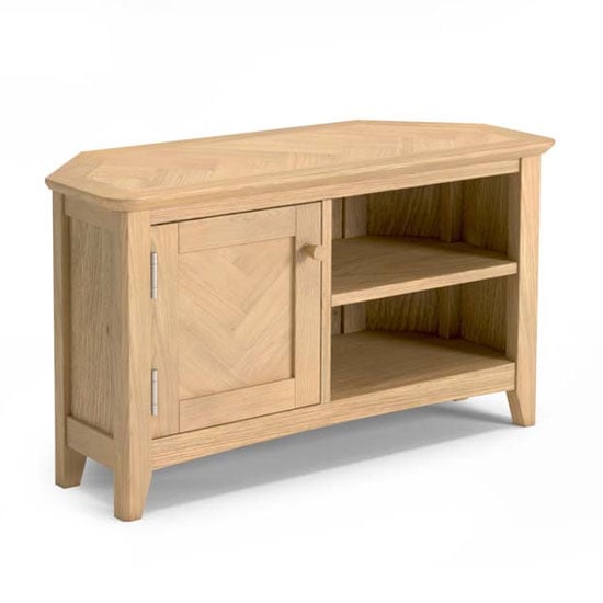 Read more about Carnial wooden corner tv unit in blond solid oak