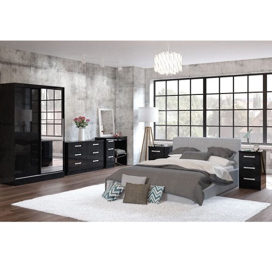 Carola Bedside Cabinet In Black High Gloss With 3 Drawers_3